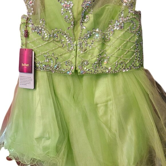 NWT Beaded Embellished and Layered Skirt Short Dress, Lime green, size Large - Picture 4 of 6